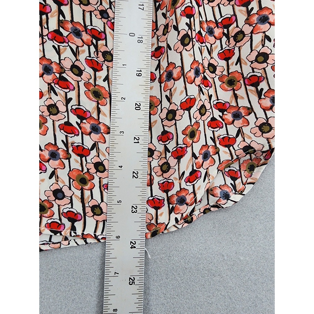 LC Lauren Conrad Floral Cap Sleeve Blouse Orange Pink Poppy Print Tie Back XS - Picture 10 of 11